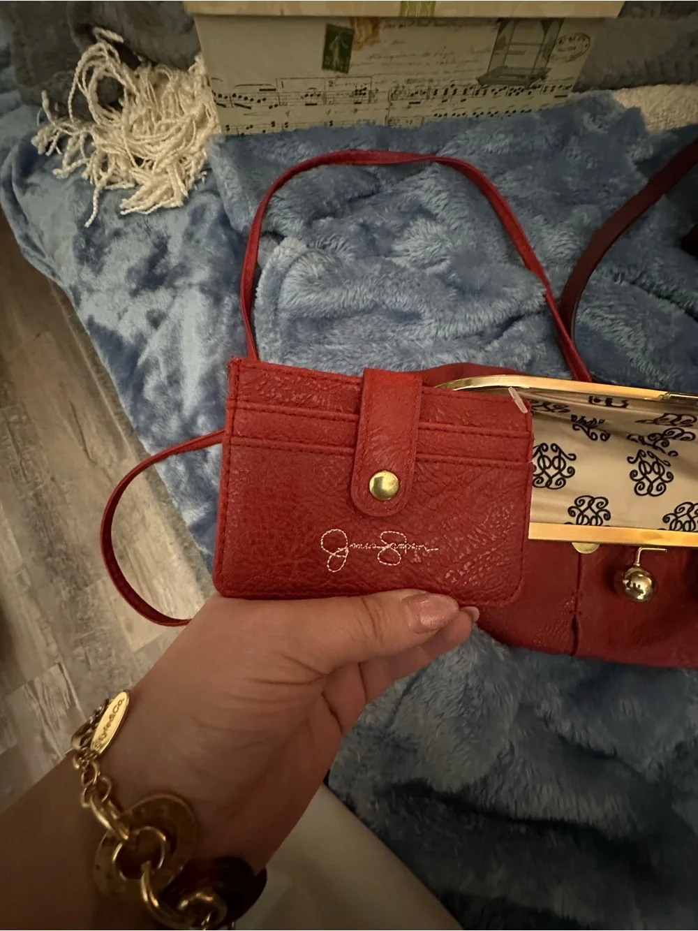 Jessica Simpson Red Clutch with Gold Tone Frame